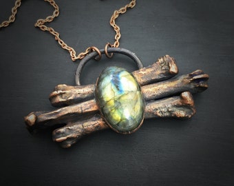 Labradorite & Bone Necklace | Electroformed Bone | Labradorite Necklace | Sale