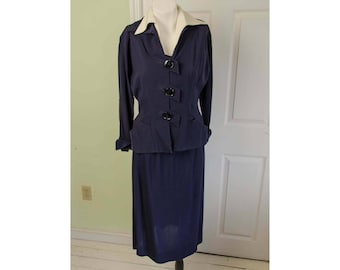 Vintage 1940's Woman's Dark Blue Suit Peplum Jacket