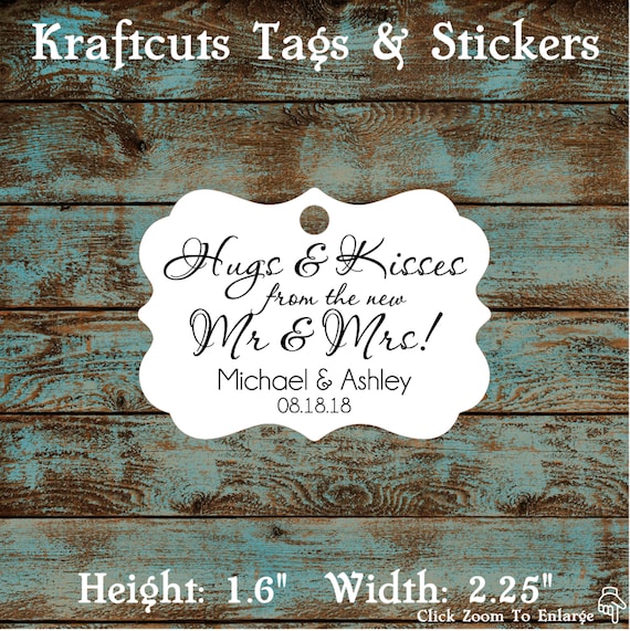 Hugs and Kisses Personalized Wedding Reception Favor Tags # 665 Qty: 30 Tags