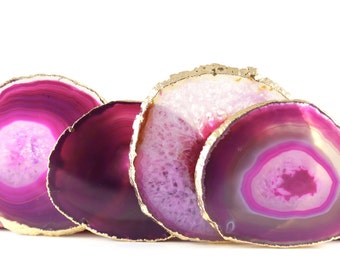 Agate Coaster Gift--4 Agate Coasters--Pink Agate Coasters--Set of Four