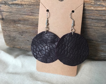 Textured Upcycled Leather in Deep Purple Circles