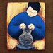 RESERVED for FERN Painting, 8x10 Original Acrylic and Papier Mache Mixed Media Relief on Canvas: Muse No. 3 Potter Man WAS 59.00