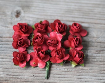 Red Mianiture Roses, Mulberry Paper Roses, Small Paper Flowers, Boutonniere Flowers, Decorative Flowers Craft Supplies Small Red Roses