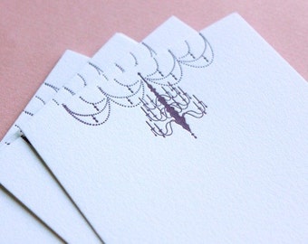 Nouveau Chandelier- Letterpress Printed Plum 4bar Flat Note QTY/8