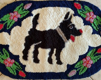 Rug Hand Hooked Primitive Hearth Black Dog Floral Hearth Rug Free Shipping!