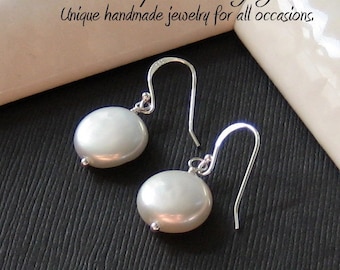 Perfect Pearl Earrings - Timeless classic of freshwater coin pearls & sterling silver components, June birthstone, Brides or Bridesmaids