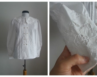 Vintage french chemise | 1910s french white cotton blouse | Edwardian blouse