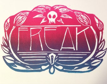 Linocut FREAK Art- Fun lino cut block print- "Freak"