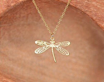 Gold dragonfly necklace - bug necklace - dragonfly pendant necklace