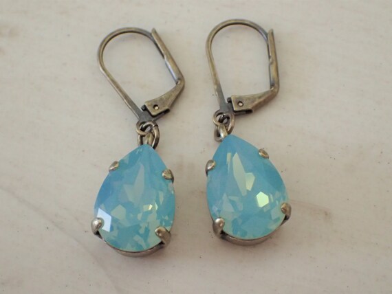 Pacific Opal Swarovski Crystal Earrings, Antique Brass