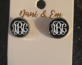 Initialed Enamel Post Earrings