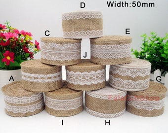1yd burlap lace ribbon,wedding deco trimming thick 50mm