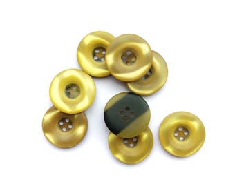 5 Yellow & Black Faux Mother of Pearl Buttons, 25mm
