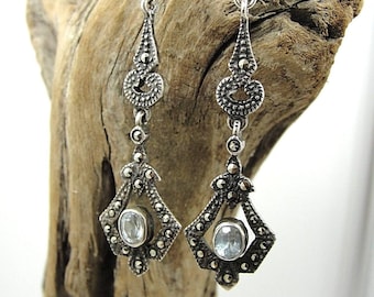 Vintage Sterling Silver and Topaz Dangle Earrings