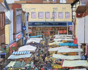 Crowds on Surrey Street, print A4