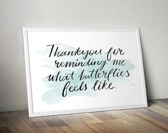 Digital Print "Thank You For Butterflies" Printable Wall Art Love Typography Hand Lettering PDF Download