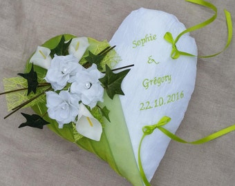 Heart, green wedding pillow ring bearer embroidered anise, personalized ring bearer pillow, nature, country theme Whoopsidaisies