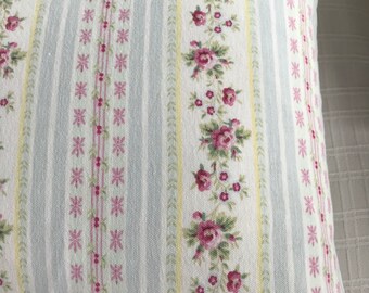 New handmade floral ticking pillow with pink roses