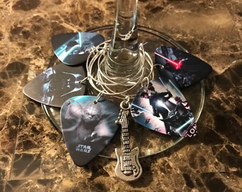 Unique star wars inspired guitar pick wine glass charms Axe Six-String, Lady.....Set of 6