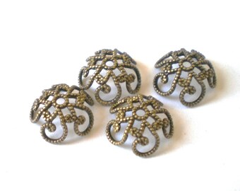 Filigree bead caps bronze 35 vintage style 8 x 2.5 jewelry craft supplies(SR7)