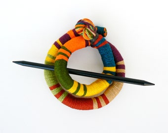 Ethnic bun holder, Stick Slide Fascinator, Shawl brooch, Large hair barrette, Thick hair clip, Colorful pin slide Ponytail Corn Green Yellow