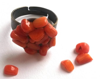 Orange coral ring.Boho jewelry.