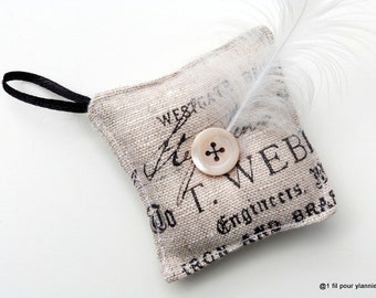 Spade - needles square vintage linen cushion, pincushion.
