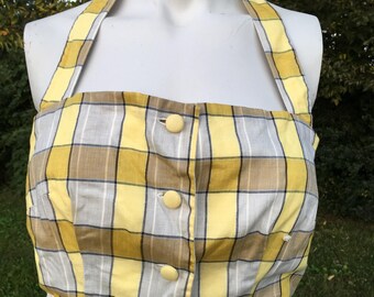 1950's vintage yellow plaid two-piece sun dress/50's yellow plaid sleeveless dress/50's yellow plaid rockabilly dress