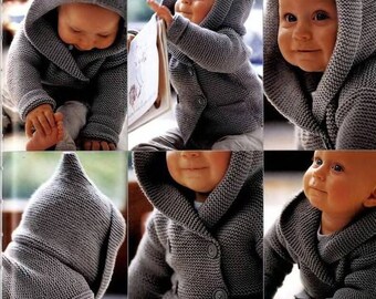 Baby Strickjacke Duffle, Baby Pullover, kleine Juwel Sweater Jacke / Cardigan / Duffle Mantel