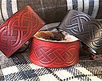 Celtic knotwork leather wrist cuff
