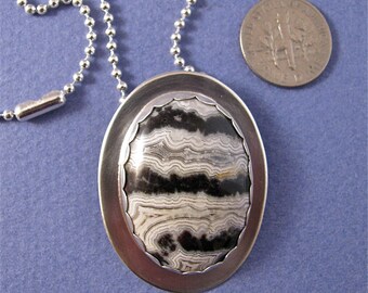 black/white crazy lace agate sterling silver pendant necklace