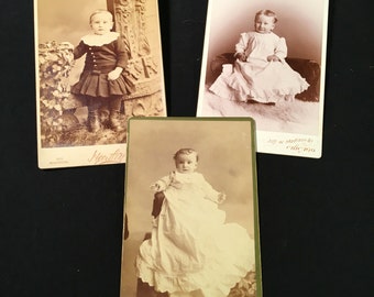 Set of Three (3) Cabinet Cards of Cute Kids, 19th Century Antique Photos by Hartley's Studio