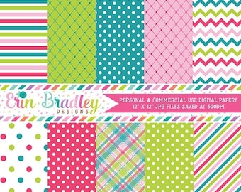 80% OFF SALE Digital Paper Pack Personal and Commercial Use Pink Blue and Green Medley