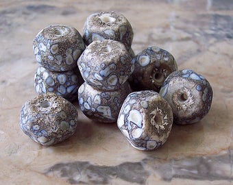 Handmade Lampwork Glass Nuggets (5 pcs) - Silvered Ivory. Matte Finish Organic Lampwork Beads. Rustic Lampwork Bead Set.