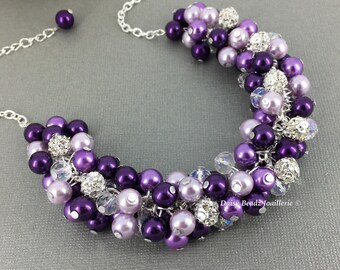 Shades of Purple Necklace Purple Necklace Purple Cluster Pearl Necklace Plum Necklace Bridesmaid Purple Necklace
