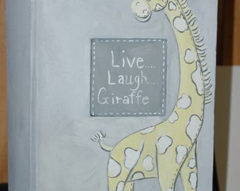 Live, Laugh, Giraffe Photo Album in Yellow and Gray