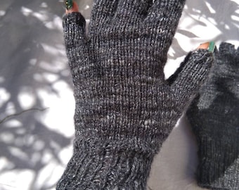 Ladies' Hand Knitted Fingerless Gloves - Grey