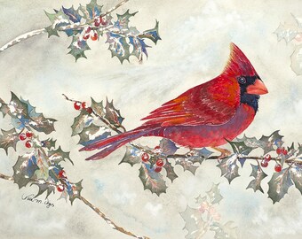Cardinal and Holly 8x10 Giclee Print