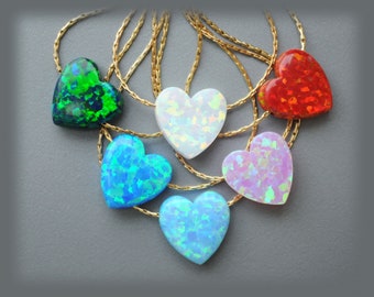 Heart Opal. Heart necklace Opal. Gift for mom. Goldfield Jewelry. Blue opal. Fire Opal. White Opal Heart. Mothers day Gift. Girlfriend gift