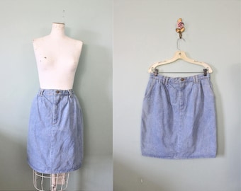 1980s Vivaldi Jeanswear Light Blue Denim High Waist Skirt / Waist 33”