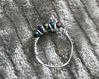 Black Multichrome Wire Wrapped Ring