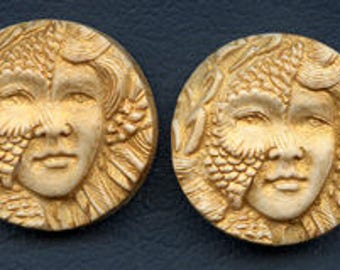 Sale ! 2 Golden Polymer Cabs Un drilled Art Nouveau faces SANP 1