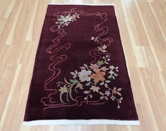 Vintage Chinese Area Rug 3' 1 x 5' 3 Burgundy Nichols