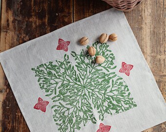 Furoshiki lino block printed gift wrapping cloth reusable