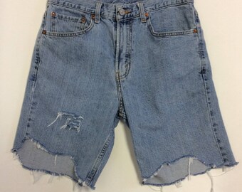 Tattered Levi Cut off Asymetrical Raw Destroyed Shorts 33
