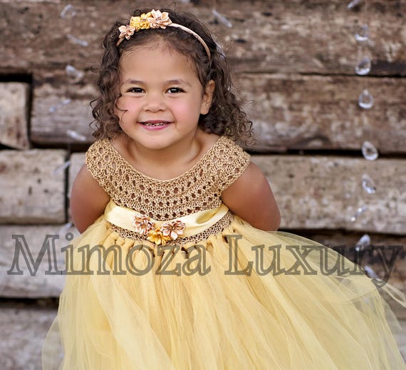 Gold Flower girl dress, gold birthday dress, gold flower girl dress, golden princess dress, gold tulle dress, gold luxury girls dress