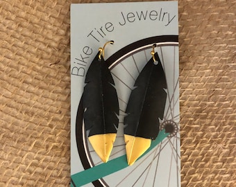 Gold dipped recycled bike tube earrings