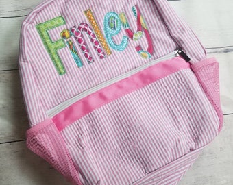 Personalized Seersucker Diaper Bag - Toddler Backpack - Girls Diaper Bag - Toddler Seersucker Backpack - Monogrammed Backpack