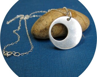 Eclipse Silver Necklace, Bold Pendant Necklace, Mod Necklace