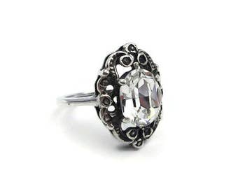 Art Deco Sterling Crystal Ring - Foil Back, Glass Stone, Art Deco Style, Vintage Ring, Sterling Ring, Fake Diamond Ring, Size 5.25